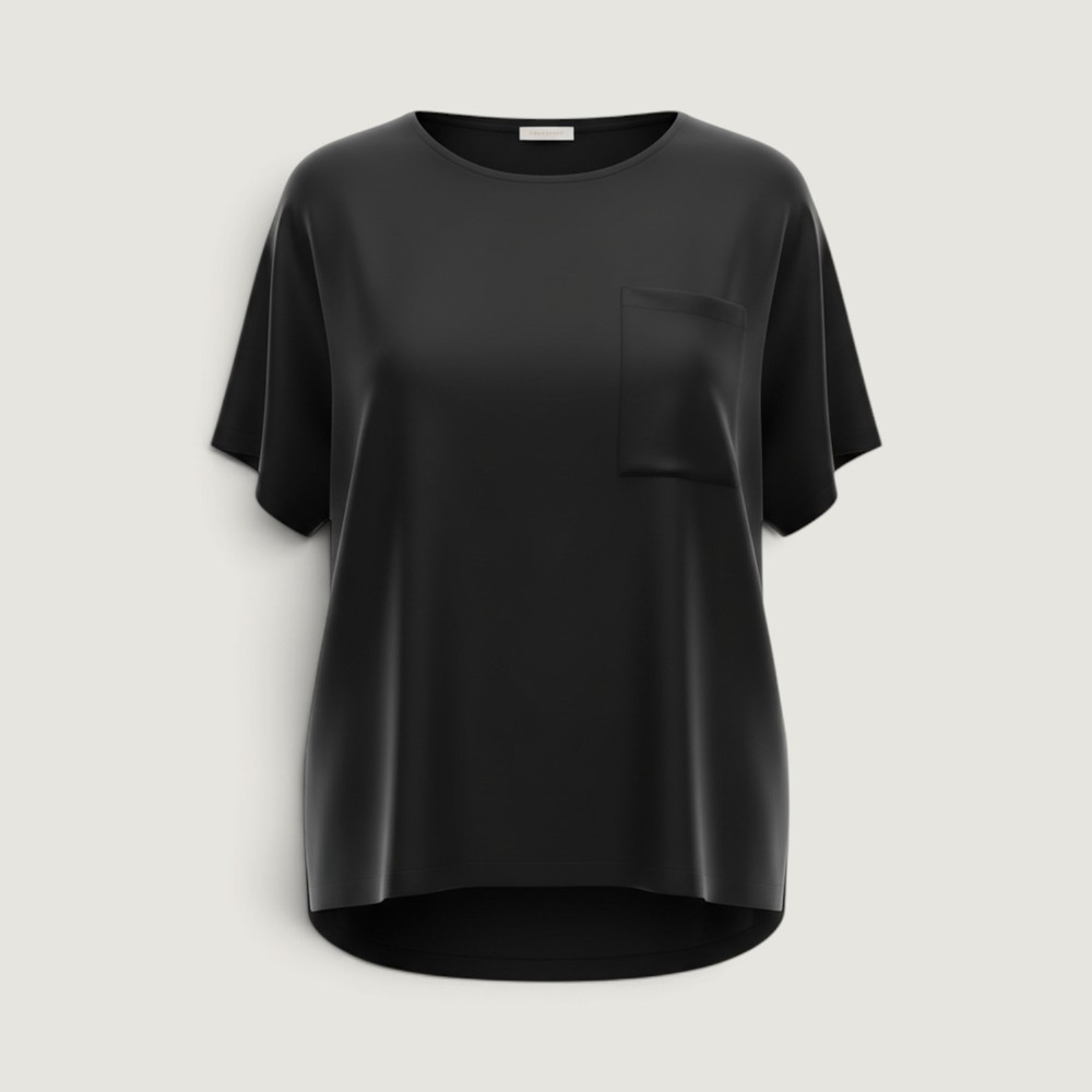 Lunya Washable Silk Tee Black Oversized Sleep Shirt Pocket T-Shirt Medium
